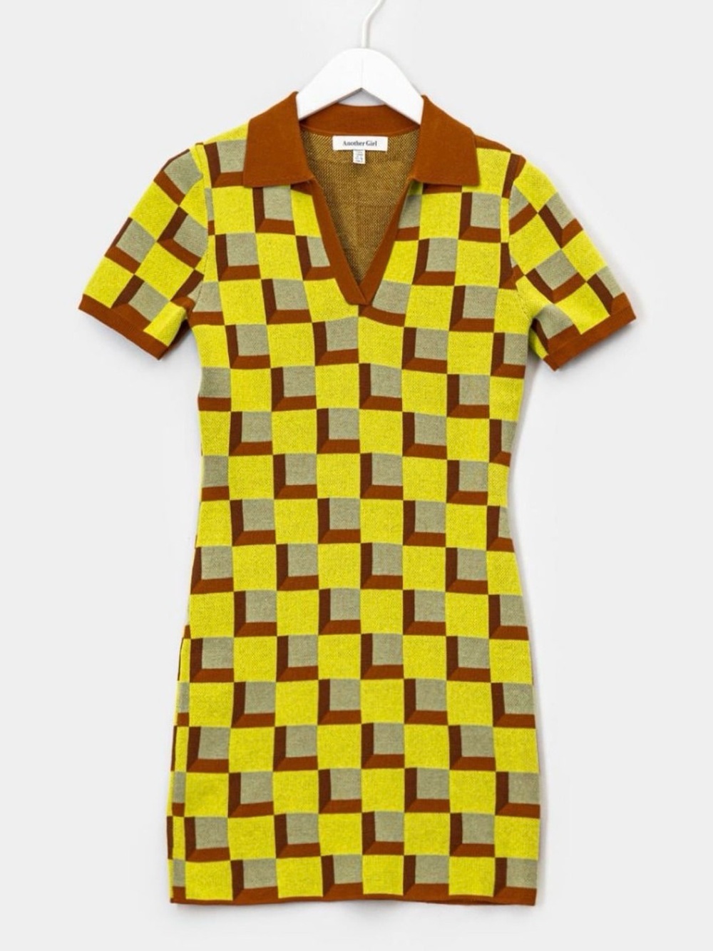 Another-Label Yellow Checkerboard Polo Mini Dress
